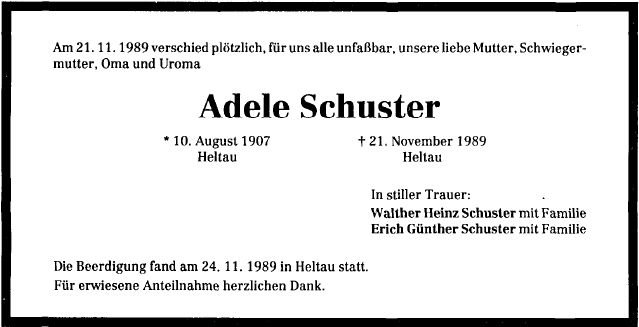Binder Adele 1907-1989 Todesanzeige